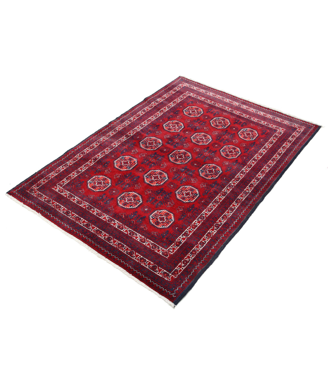 Afghan 3'2'' X 4'7'' Hand-Knotted Wool Rug 3'2'' x 4'7'' (95 X 138) / Red / Blue