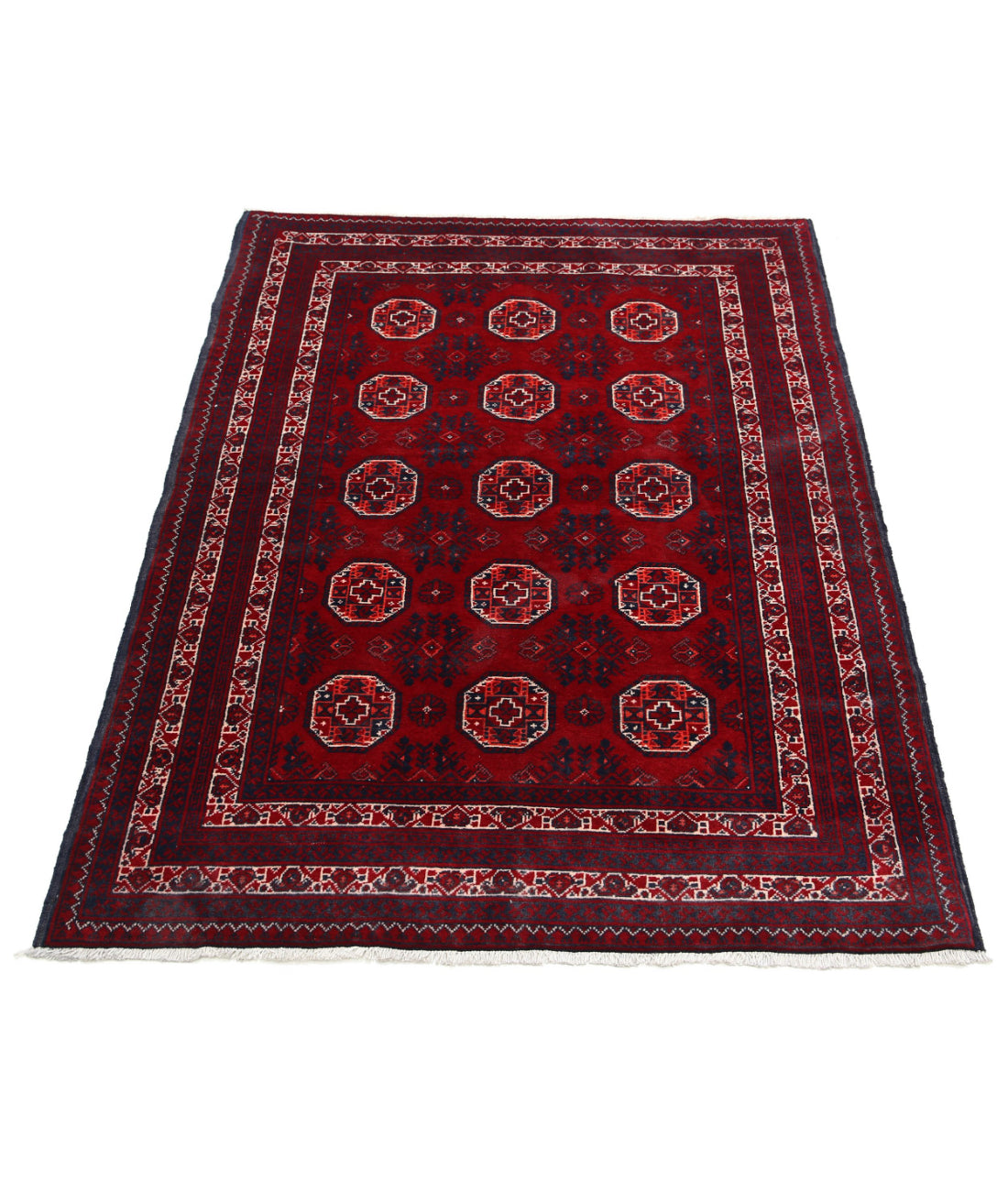 Afghan 3'2'' X 4'7'' Hand-Knotted Wool Rug 3'2'' x 4'7'' (95 X 138) / Red / Blue