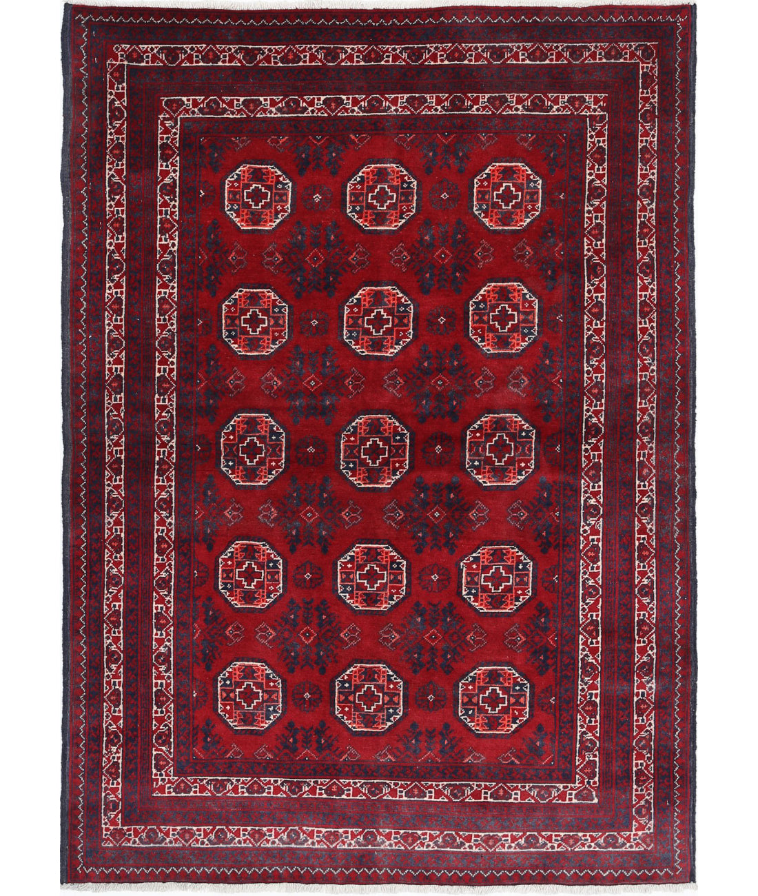 Afghan 3'2'' X 4'7'' Hand-Knotted Wool Rug 3'2'' x 4'7'' (95 X 138) / Red / Blue