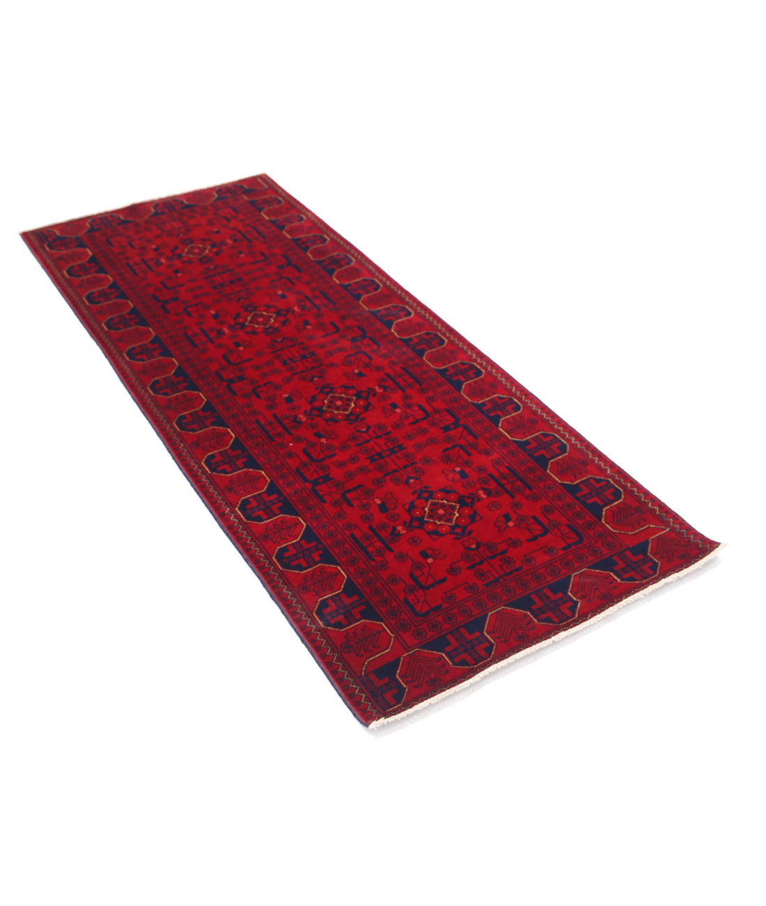 Afghan 2'6'' X 6'3'' Hand-Knotted Wool Rug 2'6'' x 6'3'' (75 X 188) / Red / Red