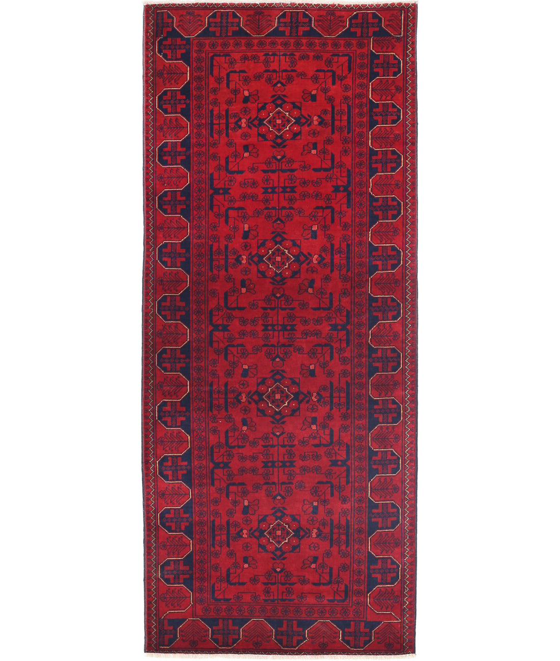 Afghan 2'6'' X 6'3'' Hand-Knotted Wool Rug 2'6'' x 6'3'' (75 X 188) / Red / Red