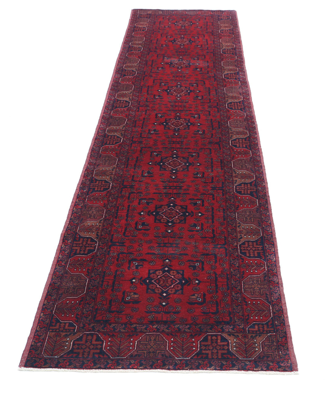Afghan 2'8'' X 6'1'' Hand-Knotted Wool Rug 2'8'' x 6'1'' (80 X 183) / Red / Red