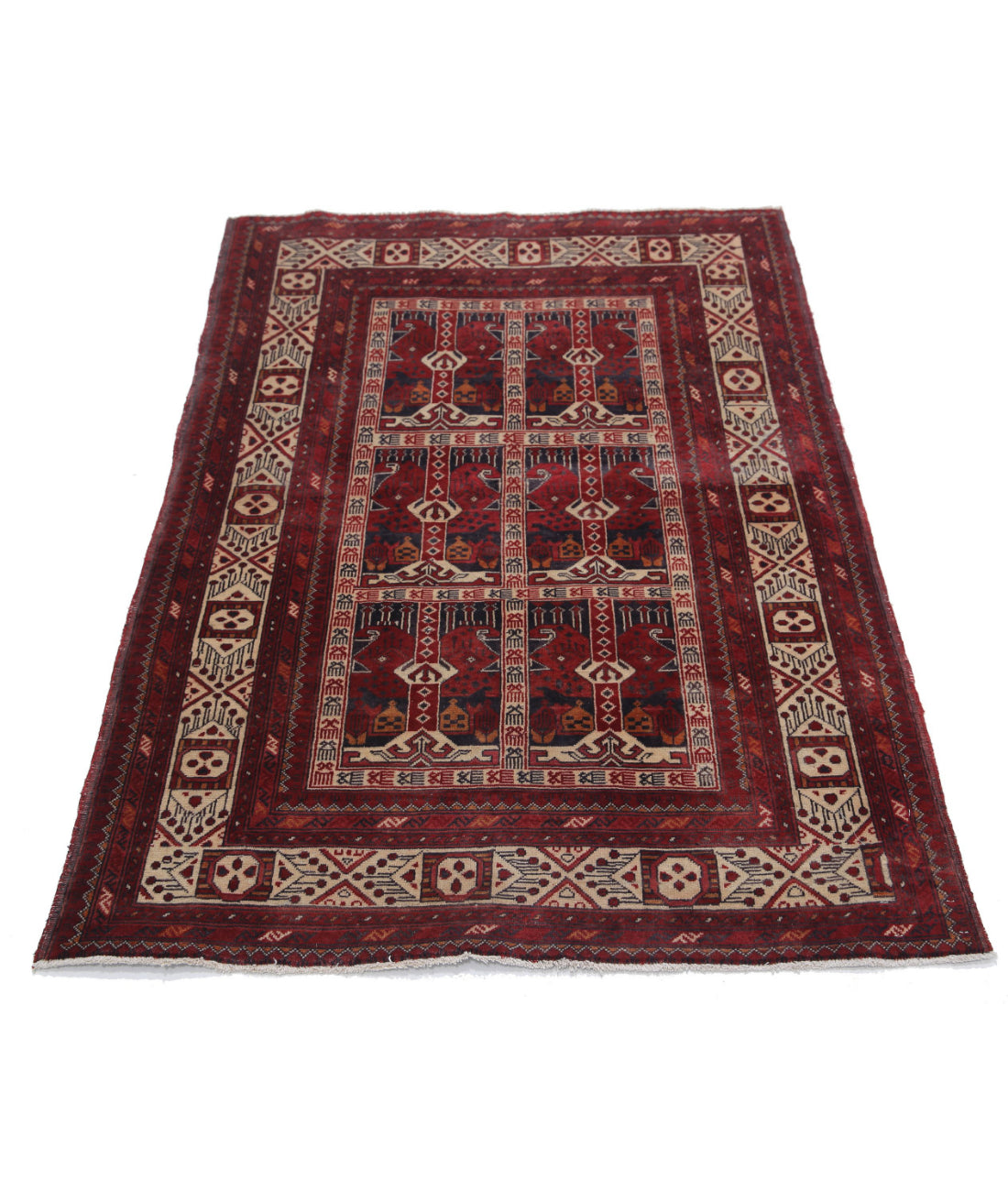Afghan 3'2'' X 4'7'' Hand-Knotted Wool Rug 3'2'' x 4'7'' (95 X 138) / Red / Red