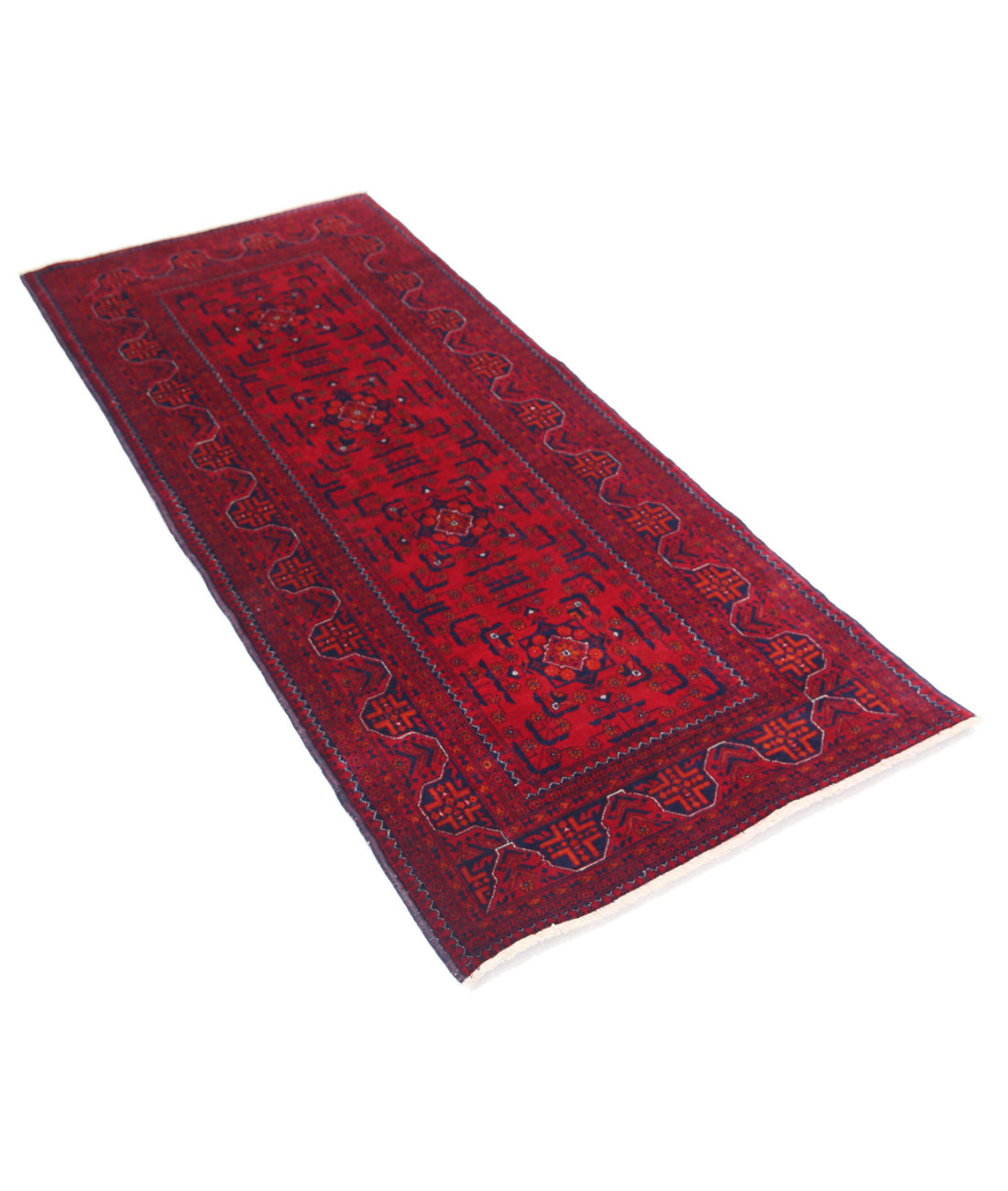Afghan 2'8'' X 6'3'' Hand-Knotted Wool Rug 2'8'' x 6'3'' (80 X 188) / Red / Red