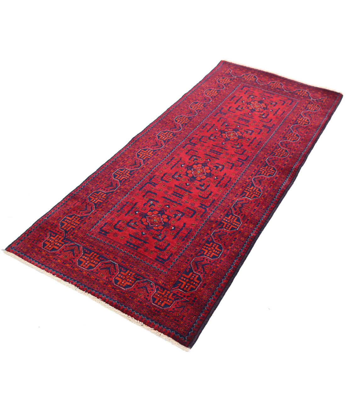 Afghan 2'8'' X 6'3'' Hand-Knotted Wool Rug 2'8'' x 6'3'' (80 X 188) / Red / Red