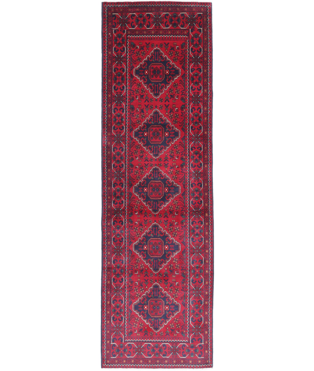 Afghan 2'8'' X 9'3'' Hand-Knotted Wool Rug 2'8'' x 9'3'' (80 X 278) / Red / Black