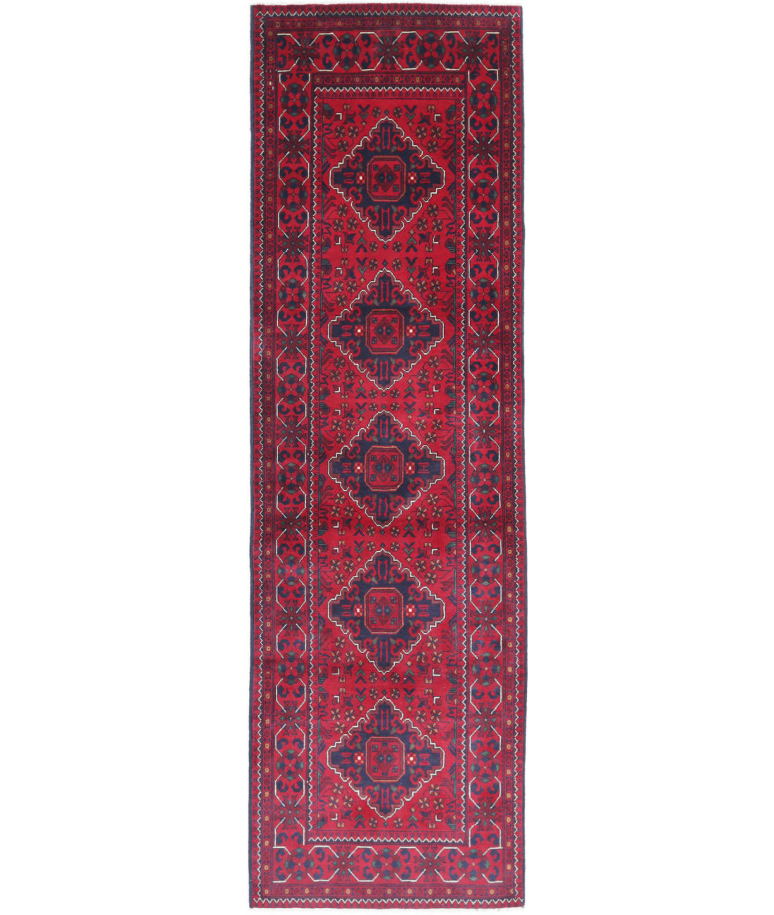 Afghan 2'8'' X 9'3'' Hand-Knotted Wool Rug 2'8'' x 9'3'' (80 X 278) / Red / Black