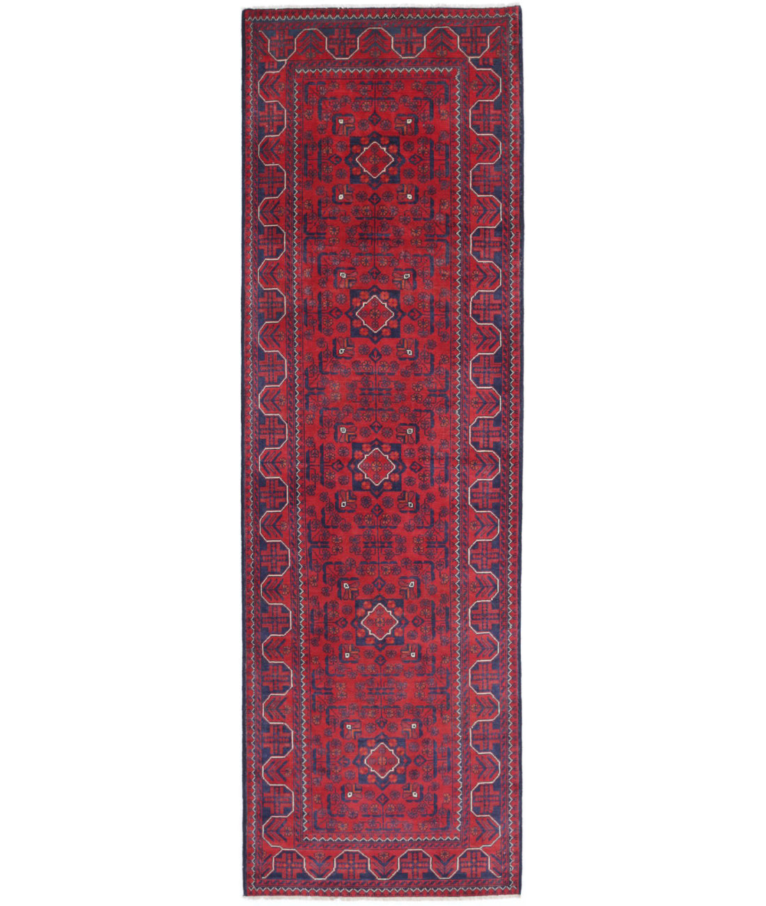 Afghan 2'8'' X 9'4'' Hand-Knotted Wool Rug 2'8'' x 9'4'' (80 X 280) / Red / Red