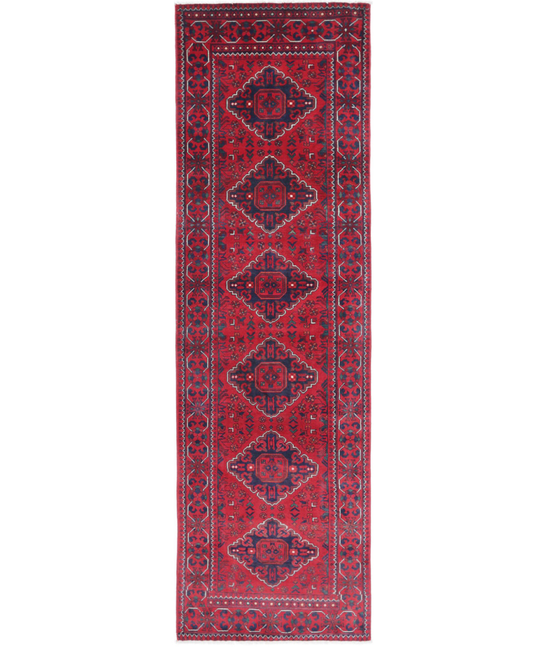 Afghan 2'6'' X 9'0'' Hand-Knotted Wool Rug 2'6'' x 9'0'' (75 X 270) / Red / Red