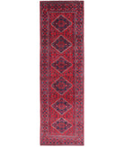 Afghan 2'6'' X 9'0'' Hand-Knotted Wool Rug 2'6'' x 9'0'' (75 X 270) / Red / Red
