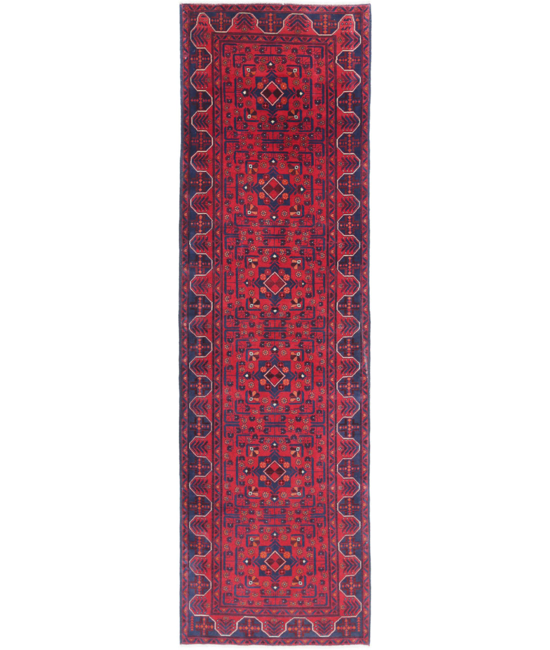 Afghan 2'8'' X 9'6'' Hand-Knotted Wool Rug 2'8'' x 9'6'' (80 X 285) / Red / Red