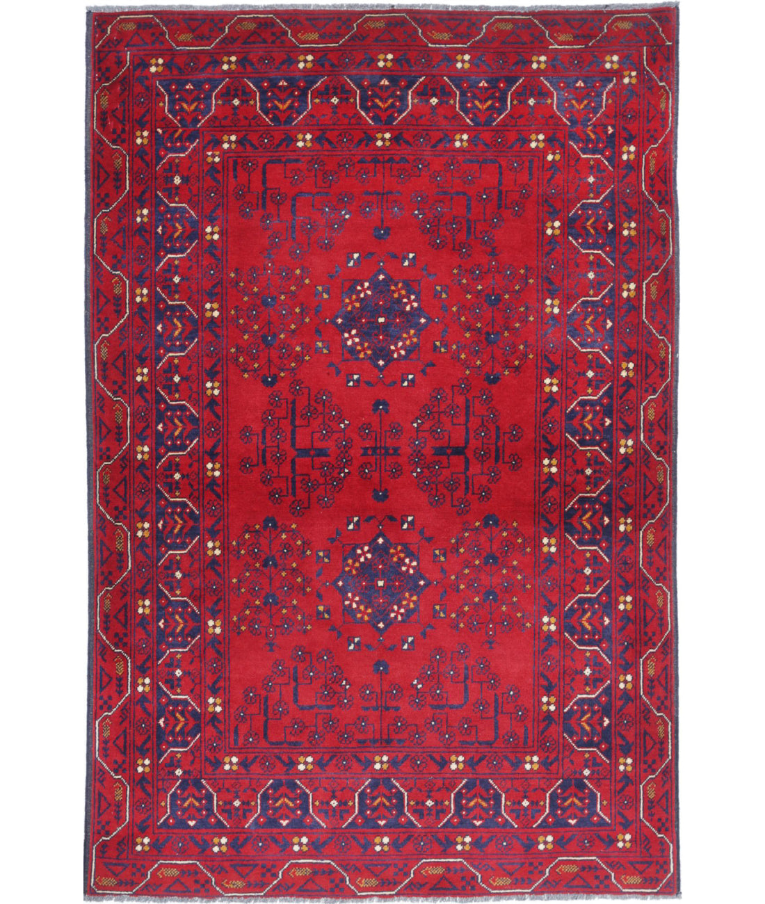 Afghan 3'0'' X 4'7'' Hand-Knotted Wool Rug 3'0'' x 4'7'' (90 X 138) / Red / Blue