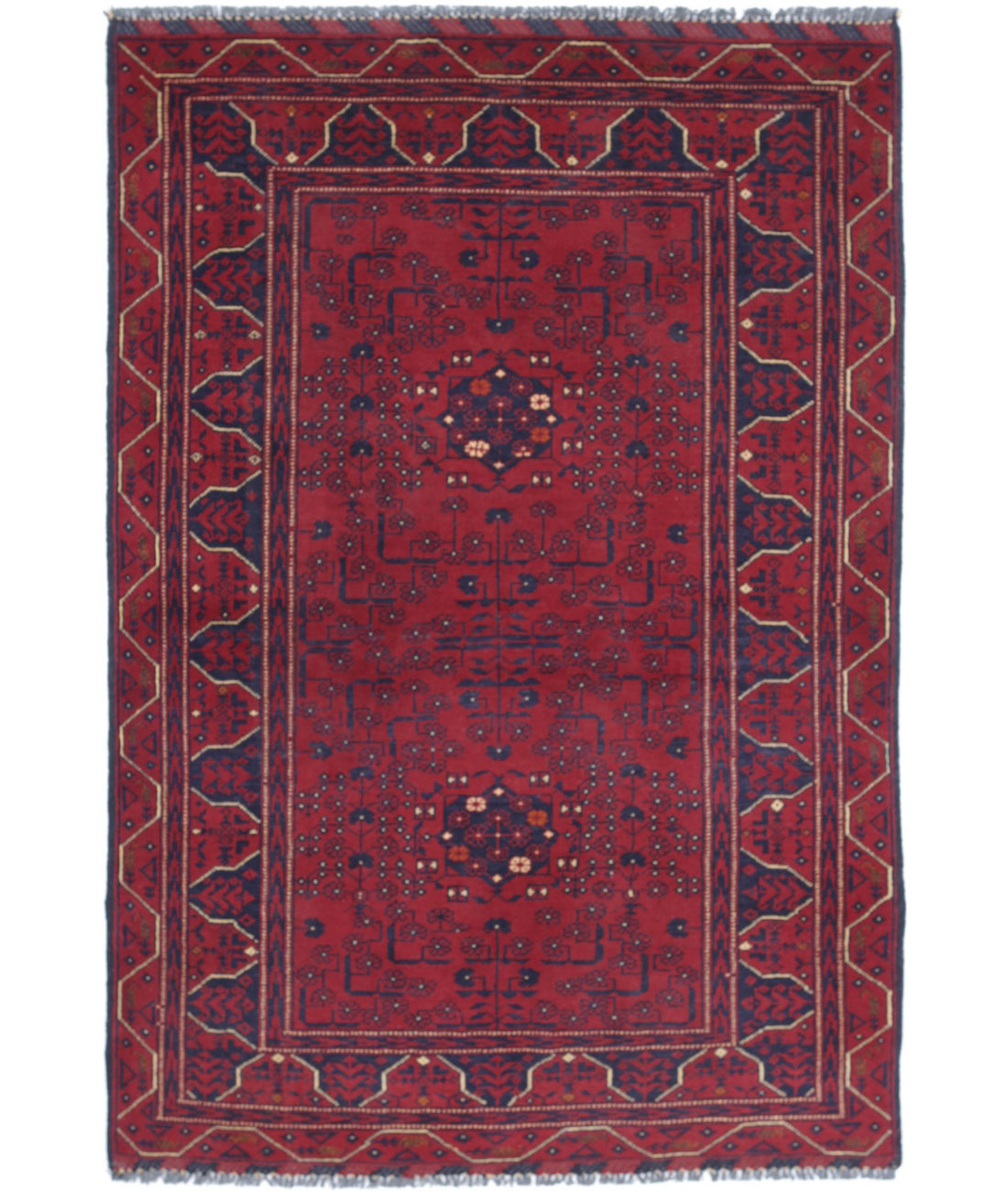 Afghan 3'2'' X 4'8'' Hand-Knotted Wool Rug 3'2'' x 4'8'' (95 X 140) / Red / Blue