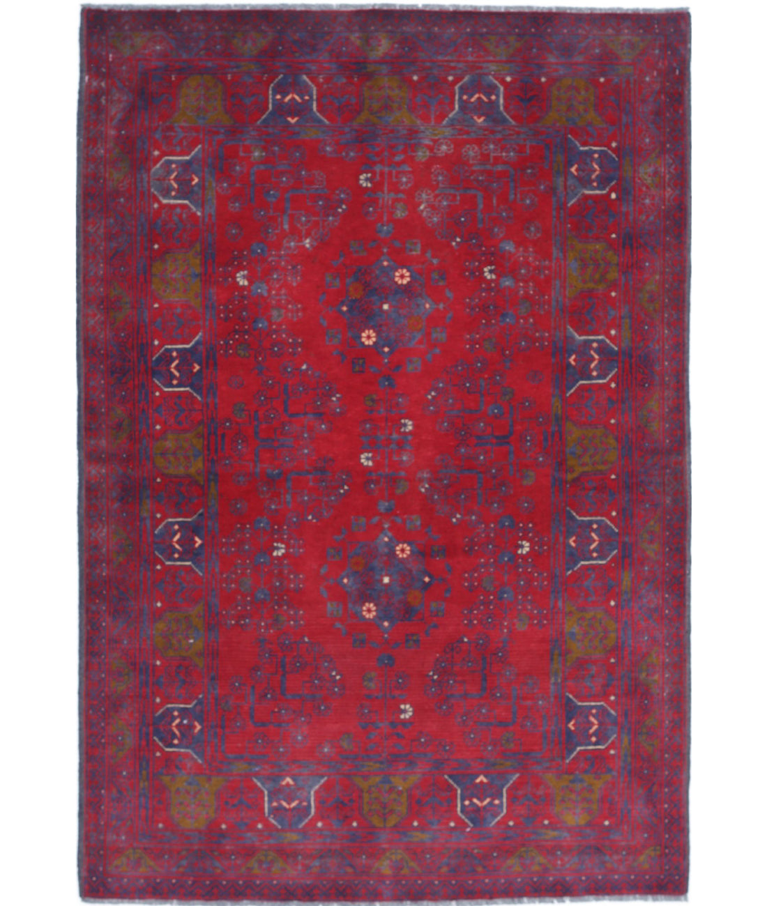Afghan 3'3'' X 4'11'' Hand-Knotted Wool Rug 3'3'' x 4'11'' (98 X 148) / Red / Blue