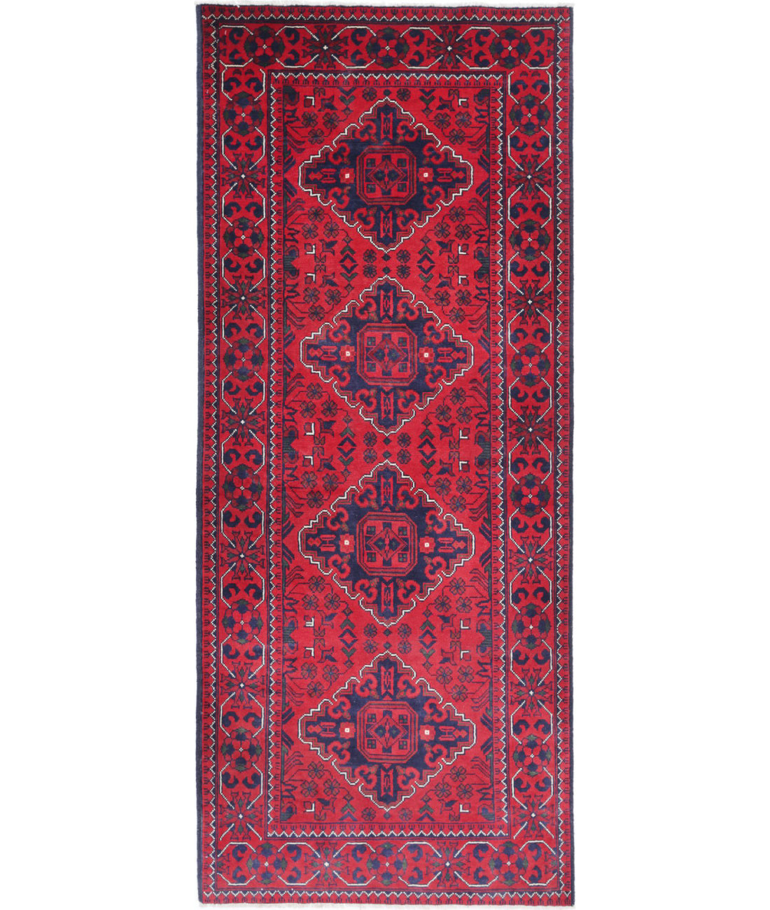 Afghan 2'8'' X 6'8'' Hand-Knotted Wool Rug 2'8'' x 6'8'' (80 X 200) / Red / Blue