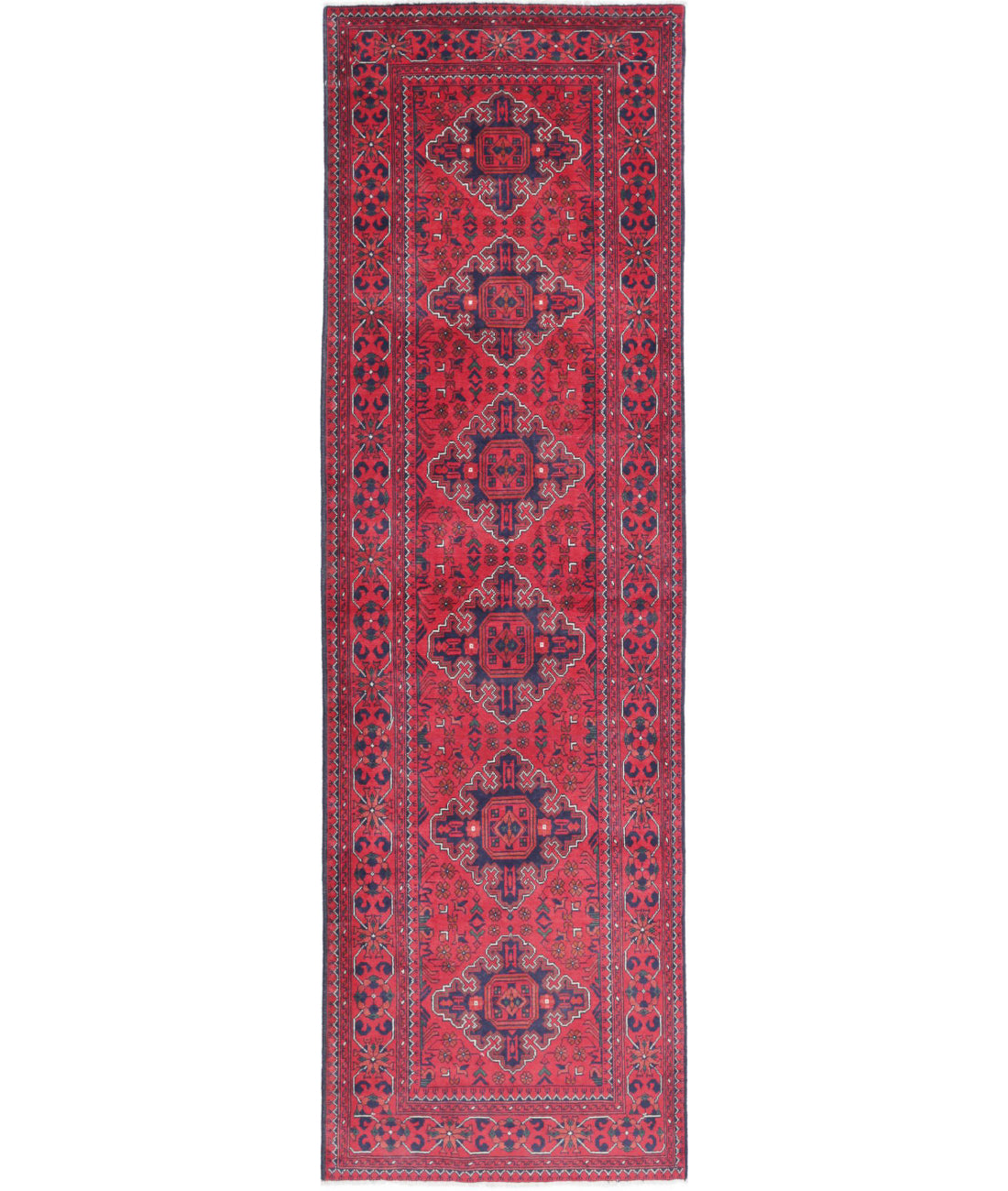 Afghan 2'8'' X 9'7'' Hand-Knotted Wool Rug 2'8'' x 9'7'' (80 X 288) / Red / Black