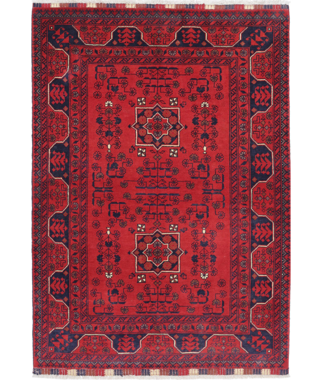 Afghan 3'4'' X 4'8'' Hand-Knotted Wool Rug 3'4'' x 4'8'' (100 X 140) / Red / Blue