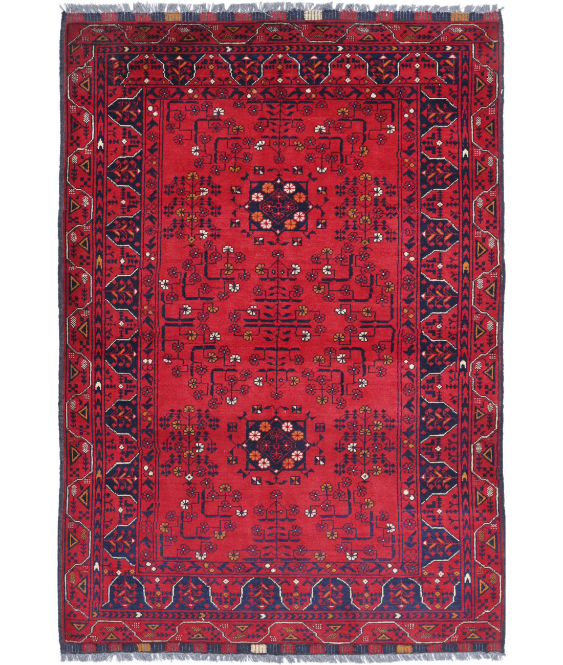 Afghan 3'3'' X 4'9'' Hand-Knotted Wool Rug 3'3'' x 4'9'' (98 X 143) / Red / Red