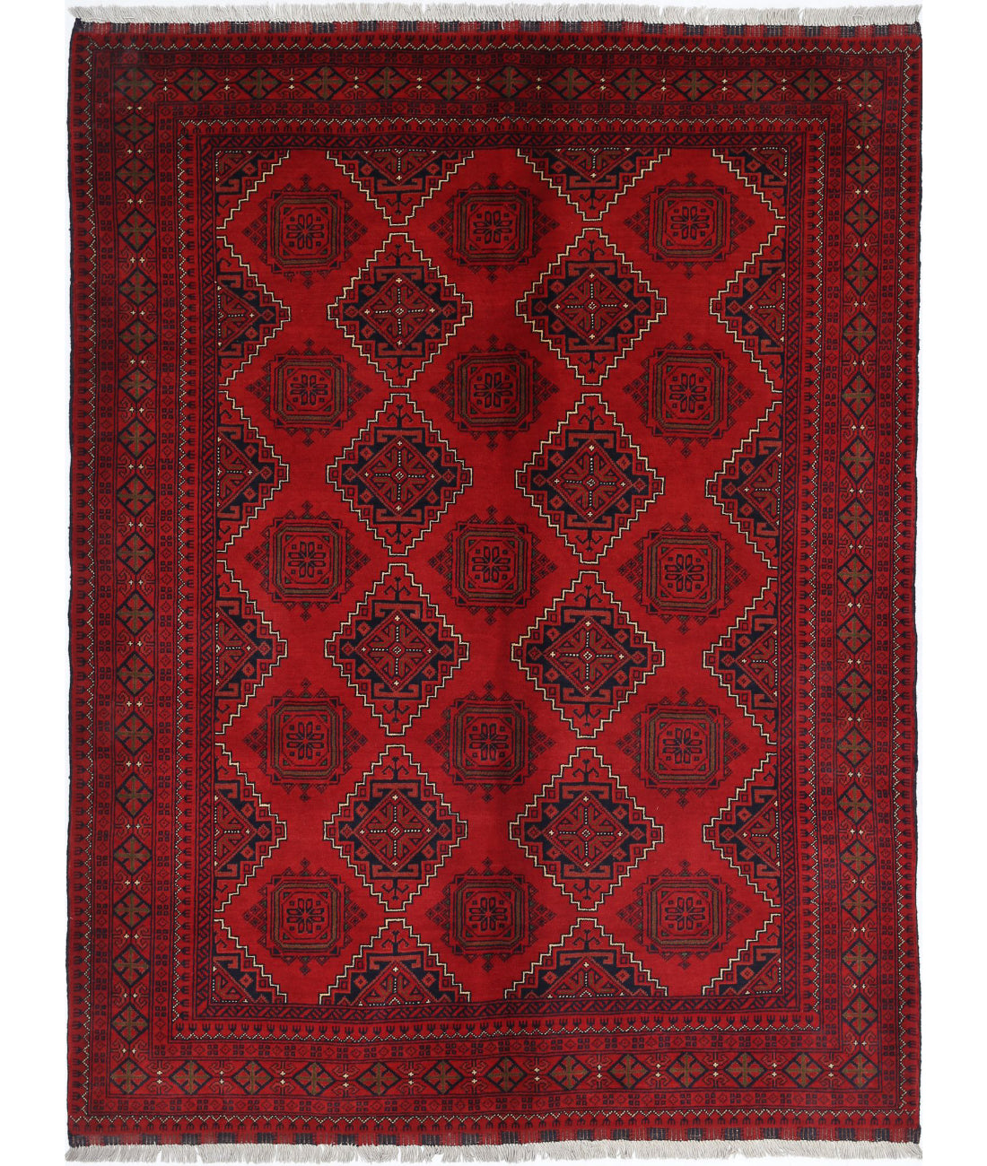Afghan 5'0'' X 6'7'' Hand-Knotted Wool Rug 5'0'' x 6'7'' (150 X 198) / Red / Red