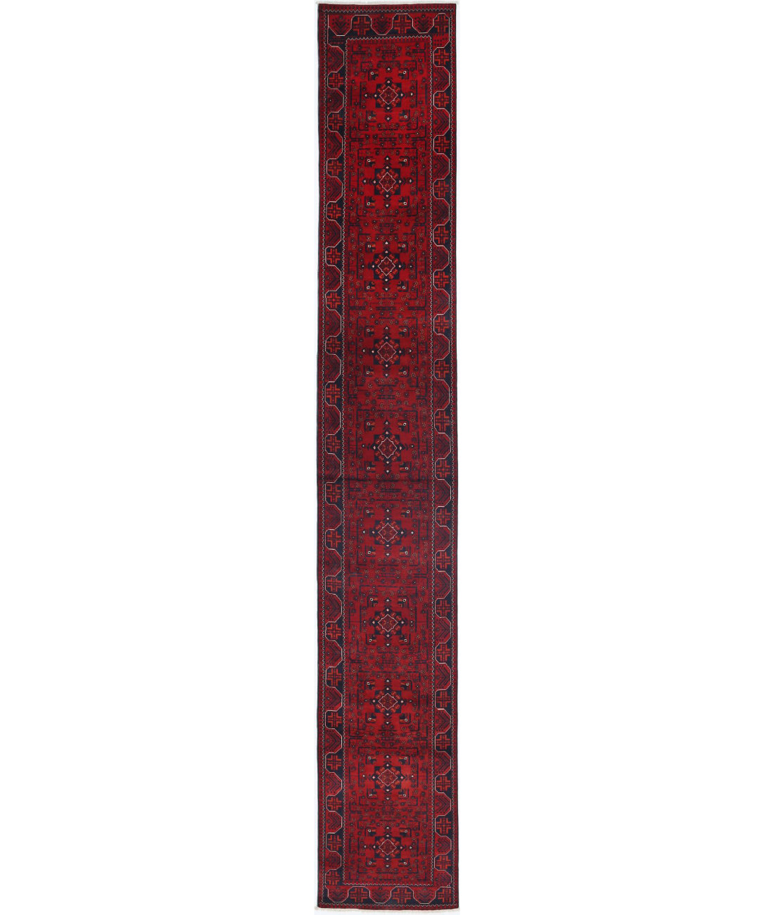 Afghan 2'6'' X 18'7'' Hand-Knotted Wool Rug 2'6'' x 18'7'' (75 X 558) / Red / Red
