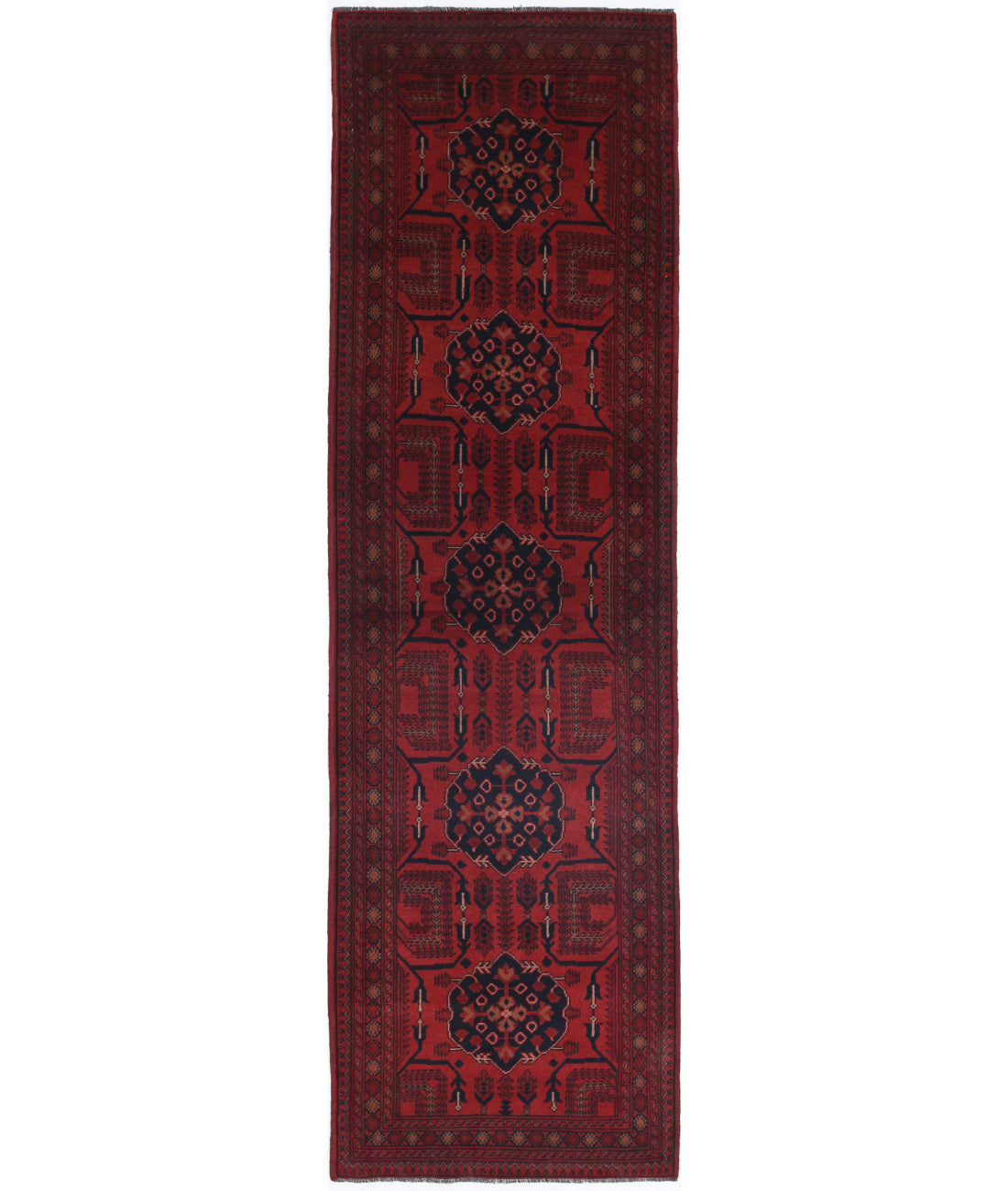 Afghan 2'8'' X 9'5'' Hand-Knotted Wool Rug 2'8'' x 9'5'' (80 X 283) / Red / Red