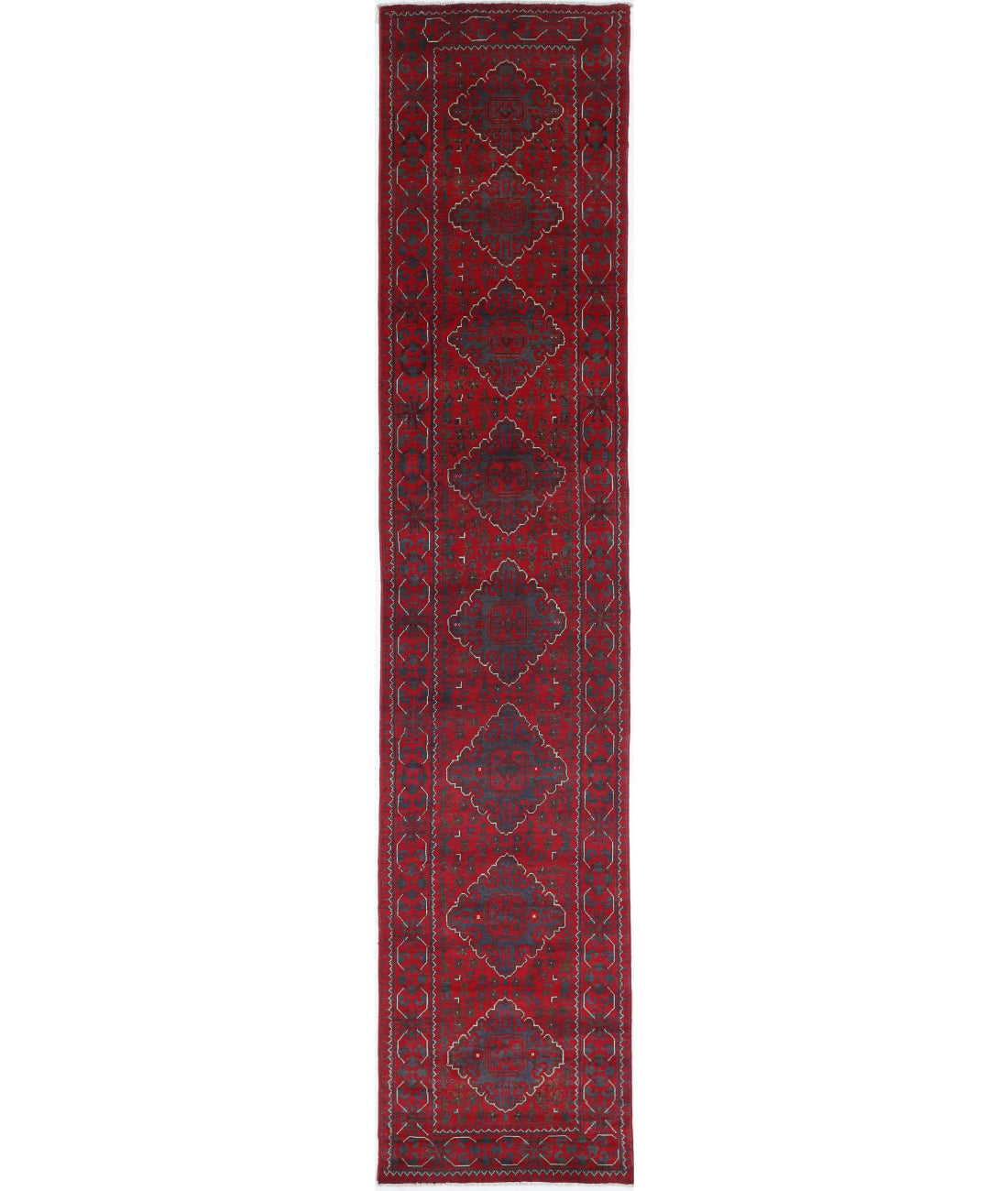 Afghan 2'5'' X 12'3'' Hand-Knotted Wool Rug 2'5'' x 12'3'' (73 X 368) / Red / Red