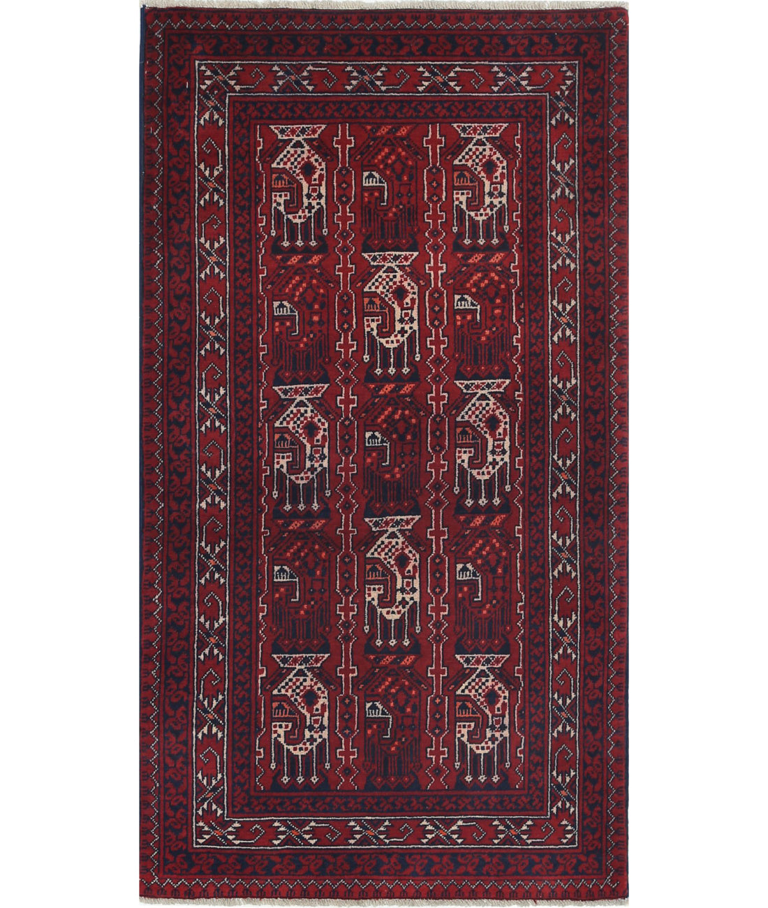 Afghan 2'2'' X 4'1'' Hand-Knotted Wool Rug 2'2'' x 4'1'' (65 X 123) / Red / N/A