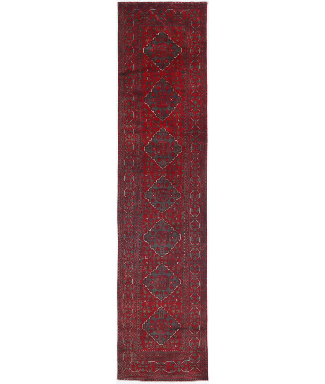 Afghan 2'7'' X 12'6'' Hand-Knotted Wool Rug 2'7'' x 12'6'' (78 X 375) / Red / N/A