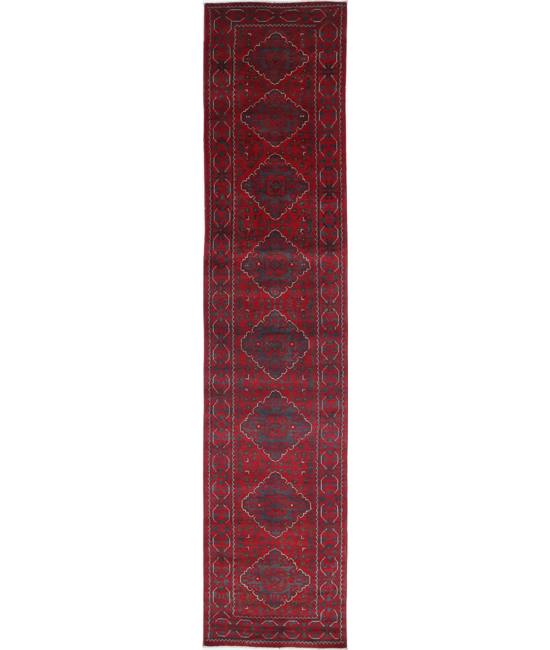 Afghan 2'6'' X 12'3'' Hand-Knotted Wool Rug 2'6'' x 12'3'' (75 X 368) / Red / N/A
