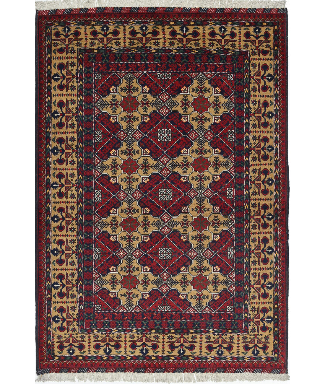 Afghan 3'2'' X 4'9'' Hand-Knotted Wool Rug 3'2'' x 4'9'' (95 X 143) / Red / N/A