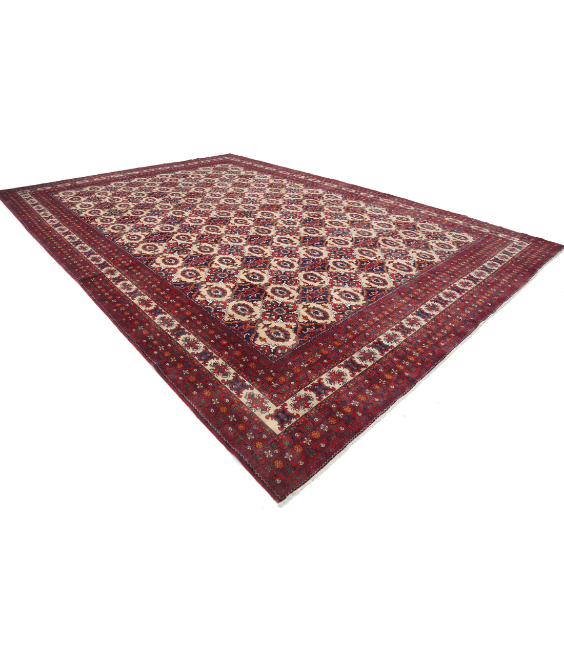 Afghan 13'0'' X 18'11'' Hand-Knotted Wool Rug 13'0'' x 18'11'' (390 X 568) / Beige / Red