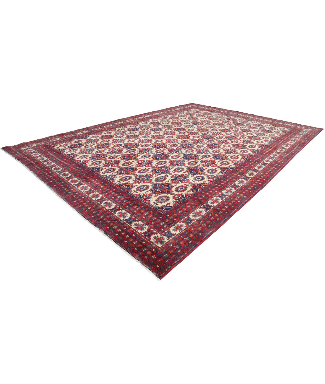Afghan 13'0'' X 18'11'' Hand-Knotted Wool Rug 13'0'' x 18'11'' (390 X 568) / Beige / Red