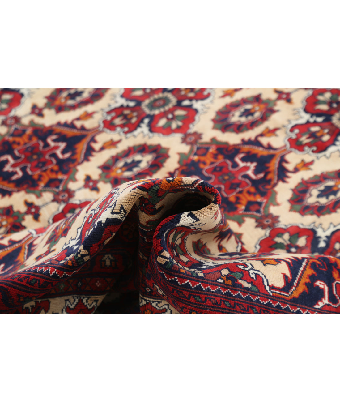 Afghan 13'0'' X 18'11'' Hand-Knotted Wool Rug 13'0'' x 18'11'' (390 X 568) / Beige / Red