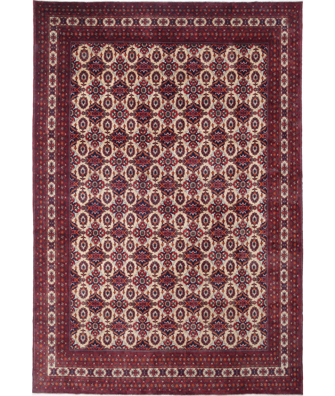 Afghan 13'0'' X 18'11'' Hand-Knotted Wool Rug 13'0'' x 18'11'' (390 X 568) / Beige / Red