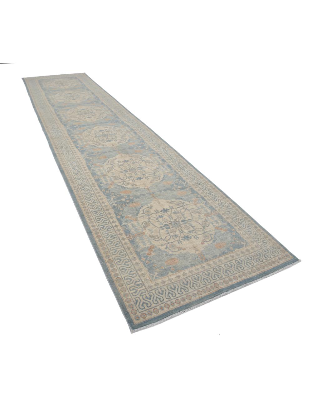 Ariana 3' 11" X 15' 9" Hand-Knotted Wool Rug 3' 11" X 15' 9" (119 X 480) / Blue / Beige