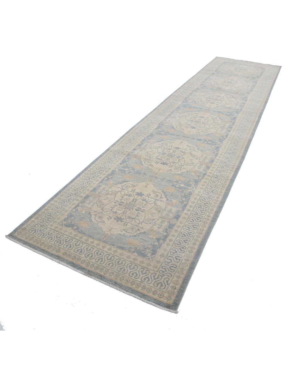 Ariana 3' 11" X 15' 9" Hand-Knotted Wool Rug 3' 11" X 15' 9" (119 X 480) / Blue / Beige