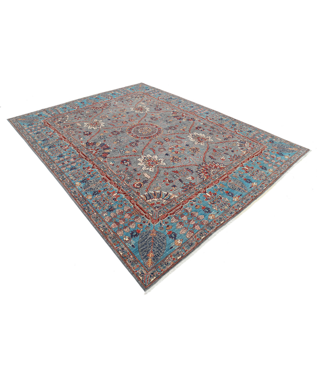 Ariana 7'11'' X 10'0'' Hand-Knotted Wool Rug 7'11'' x 10'0'' (238 X 300) / Grey / Teal