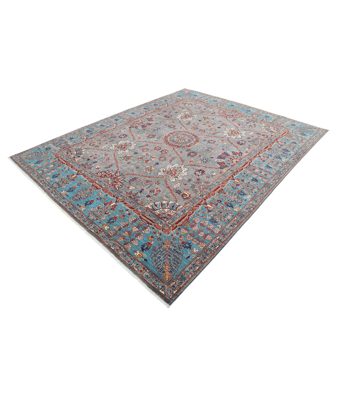Ariana 7'11'' X 10'0'' Hand-Knotted Wool Rug 7'11'' x 10'0'' (238 X 300) / Grey / Teal
