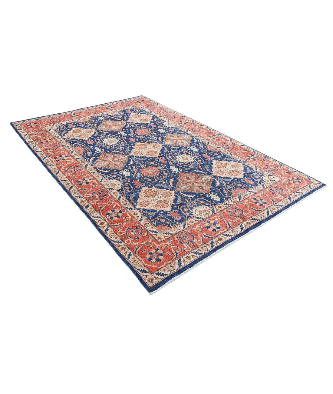 Ariana 6'0'' X 9'1'' Hand-Knotted Wool Rug 6'0'' x 9'1'' (180 X 273) / Blue / Rust