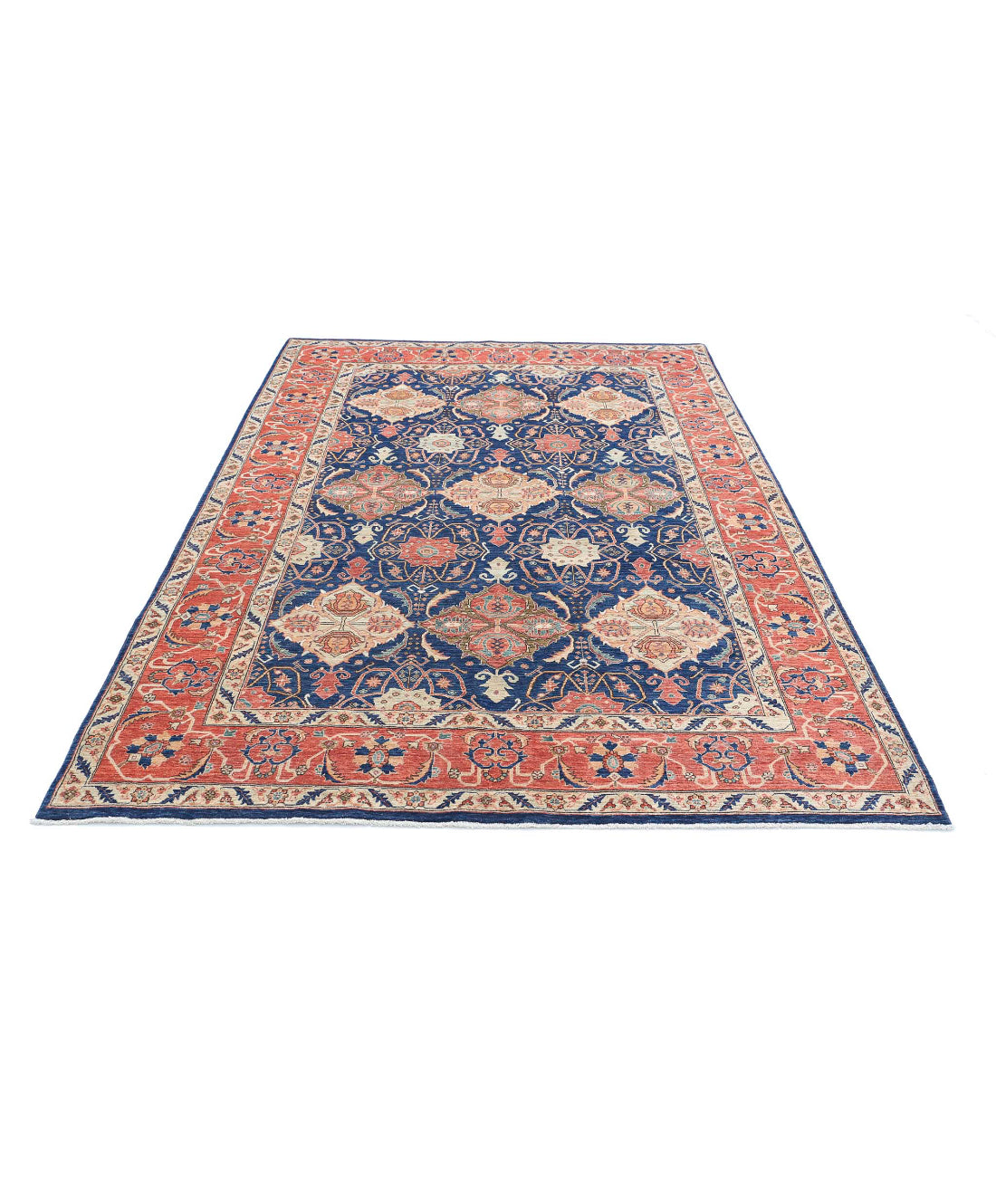 Ariana 6'0'' X 9'1'' Hand-Knotted Wool Rug 6'0'' x 9'1'' (180 X 273) / Blue / Rust
