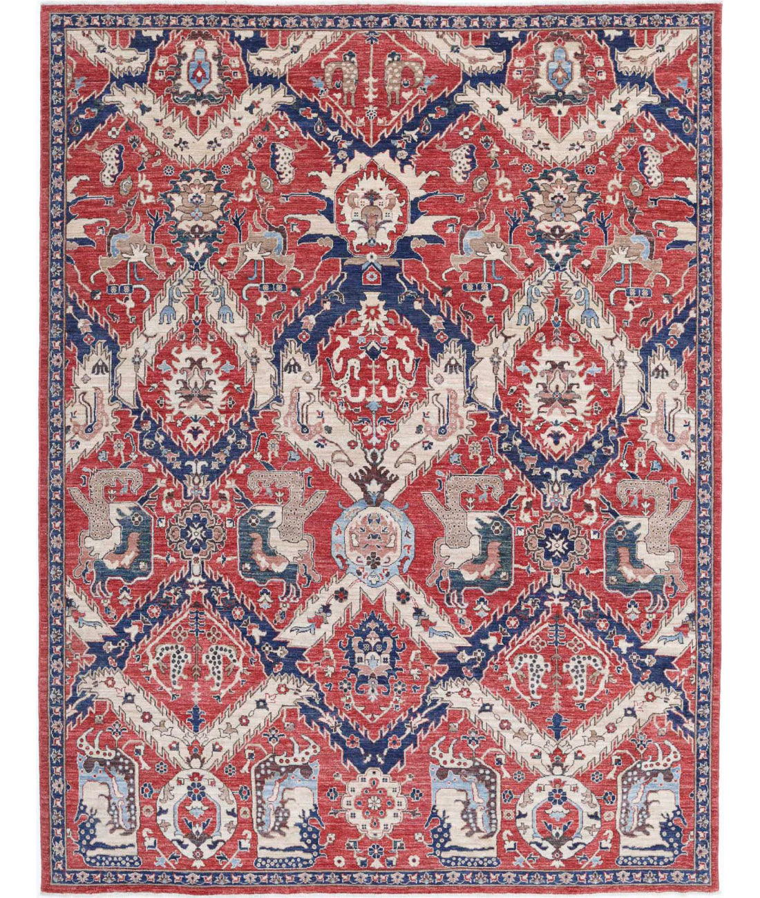 Artemix 7'8'' X 9'11'' Hand-Knotted Wool Rug 7'8'' x 9'11'' (230 X 298) / Red / Blue