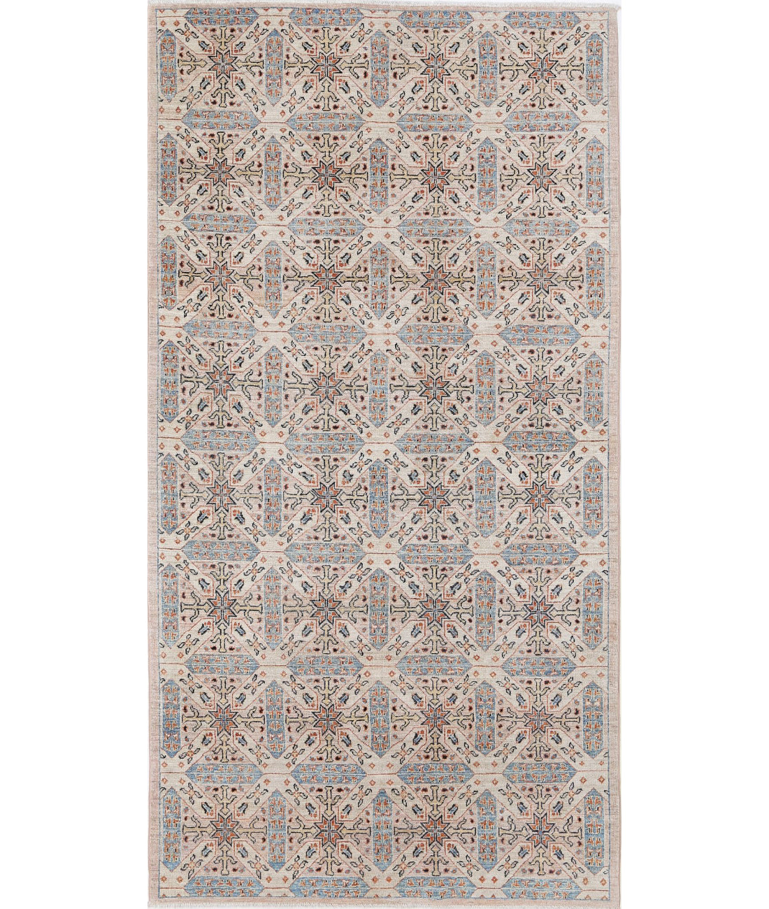 Artemix 4'10'' X 9'4'' Hand-Knotted Wool Rug 4'10'' x 9'4'' (145 X 280) / Ivory / Blue