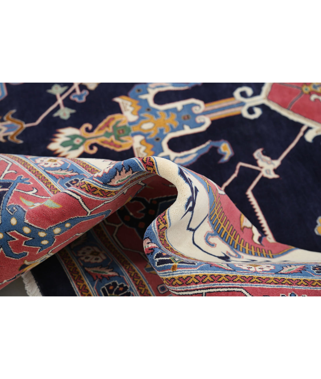 Heriz 9'11'' X 14'6'' Hand-Knotted Wool Rug 9'11'' x 14'6'' (298 X 435) / Blue / Pink