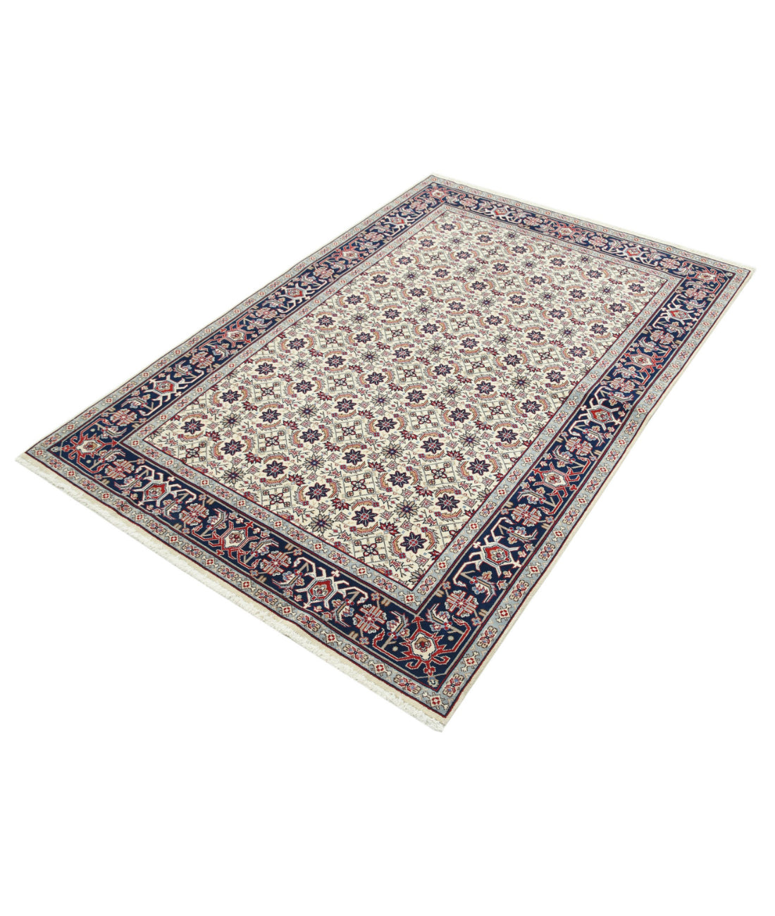 Heritage 4'0'' X 6'1'' Hand-Knotted Wool Rug 4'0'' x 6'1'' (120 X 183) / Ivory / Blue