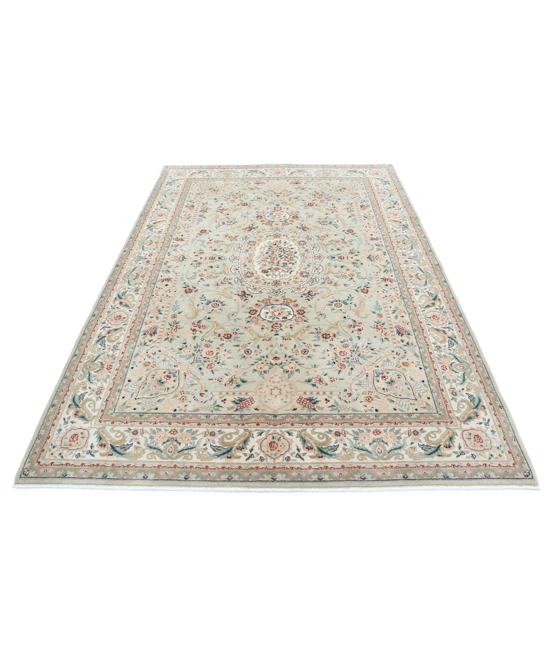 Heritage 5'10'' X 8'9'' Hand-Knotted Wool Rug 5'10'' x 8'9'' (175 X 263) / Green / Ivory