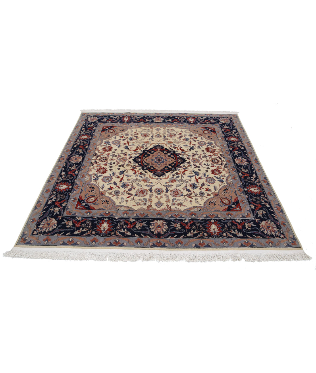 Heritage 6'1'' X 6'1'' Hand-Knotted Wool Rug 6'1'' x 6'1'' (183 X 183) / Ivory / Blue