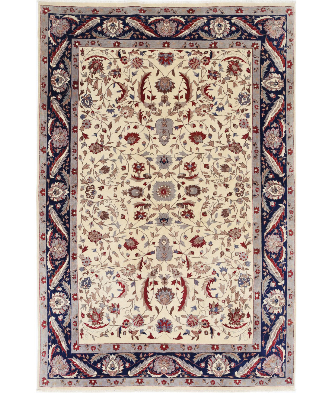Heritage 5'0'' X 7'5'' Hand-Knotted Wool Rug 5'0'' x 7'5'' (150 X 223) / Ivory / Blue