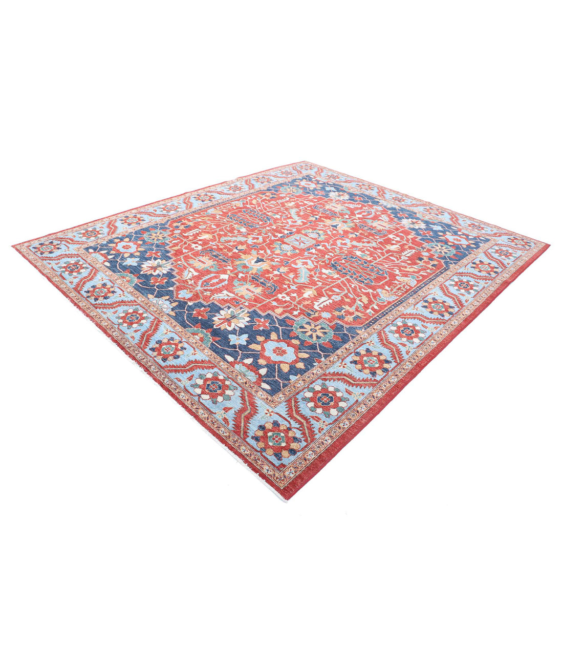 Heriz 8'5'' X 9'9'' Hand-Knotted Wool Rug 8'5'' x 9'9'' (253 X 293) / Red / Blue