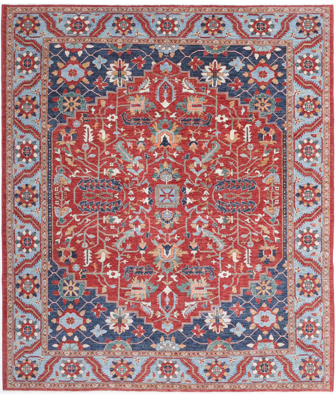 Heriz 8'5'' X 9'9'' Hand-Knotted Wool Rug 8'5'' x 9'9'' (253 X 293) / Red / Blue