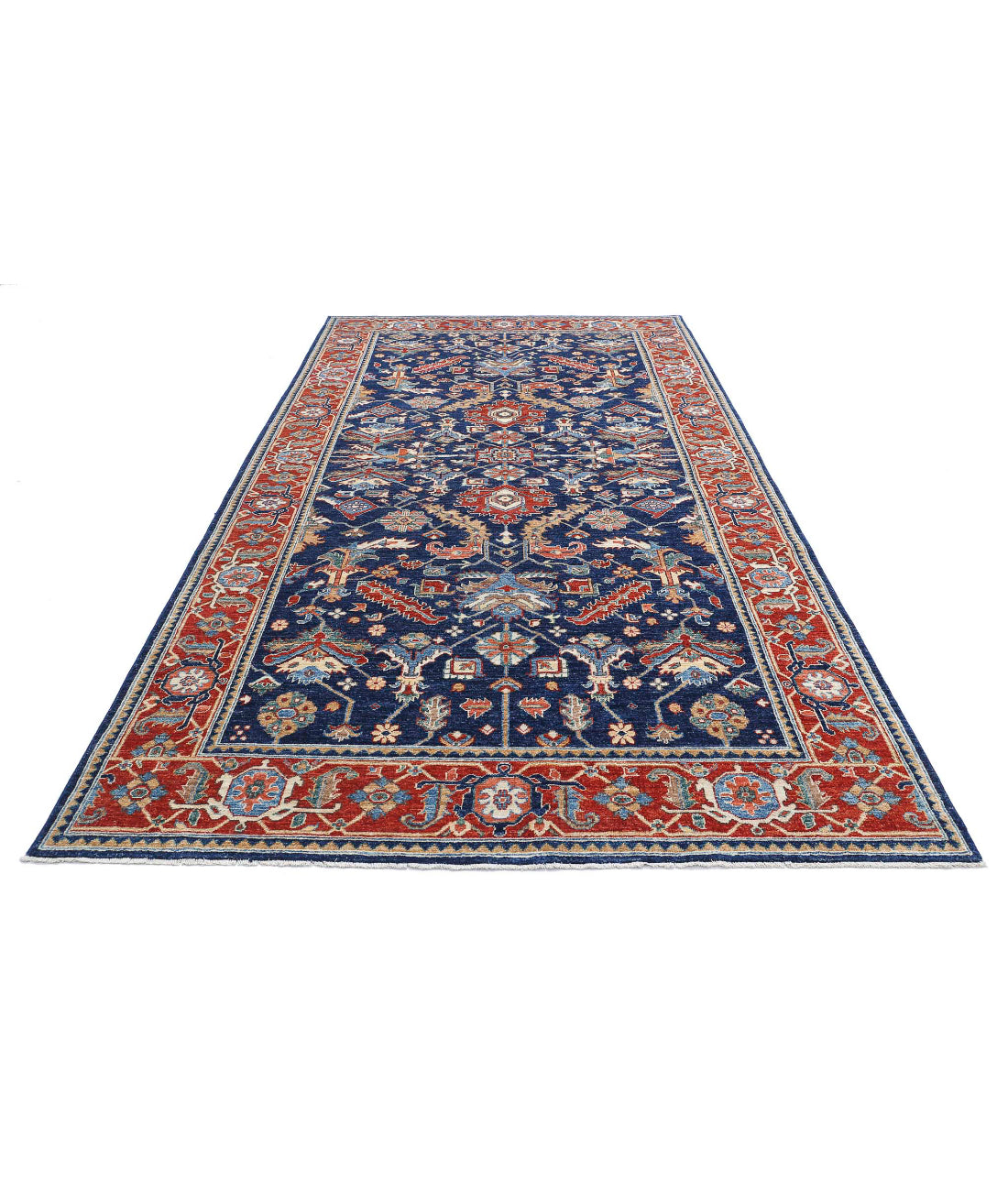 Heriz 6'2'' X 12'7'' Hand-Knotted Wool Rug 6'2'' x 12'7'' (185 X 378) / Blue / Red